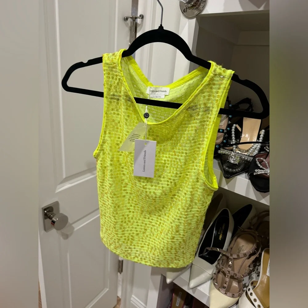 Lovers + Friends Sequin Crop Tank in Neon Yellow - Picture 4 of 4